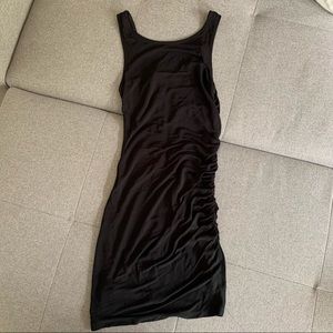 Black ruched body con cocktail dress zip up reversible Olive small